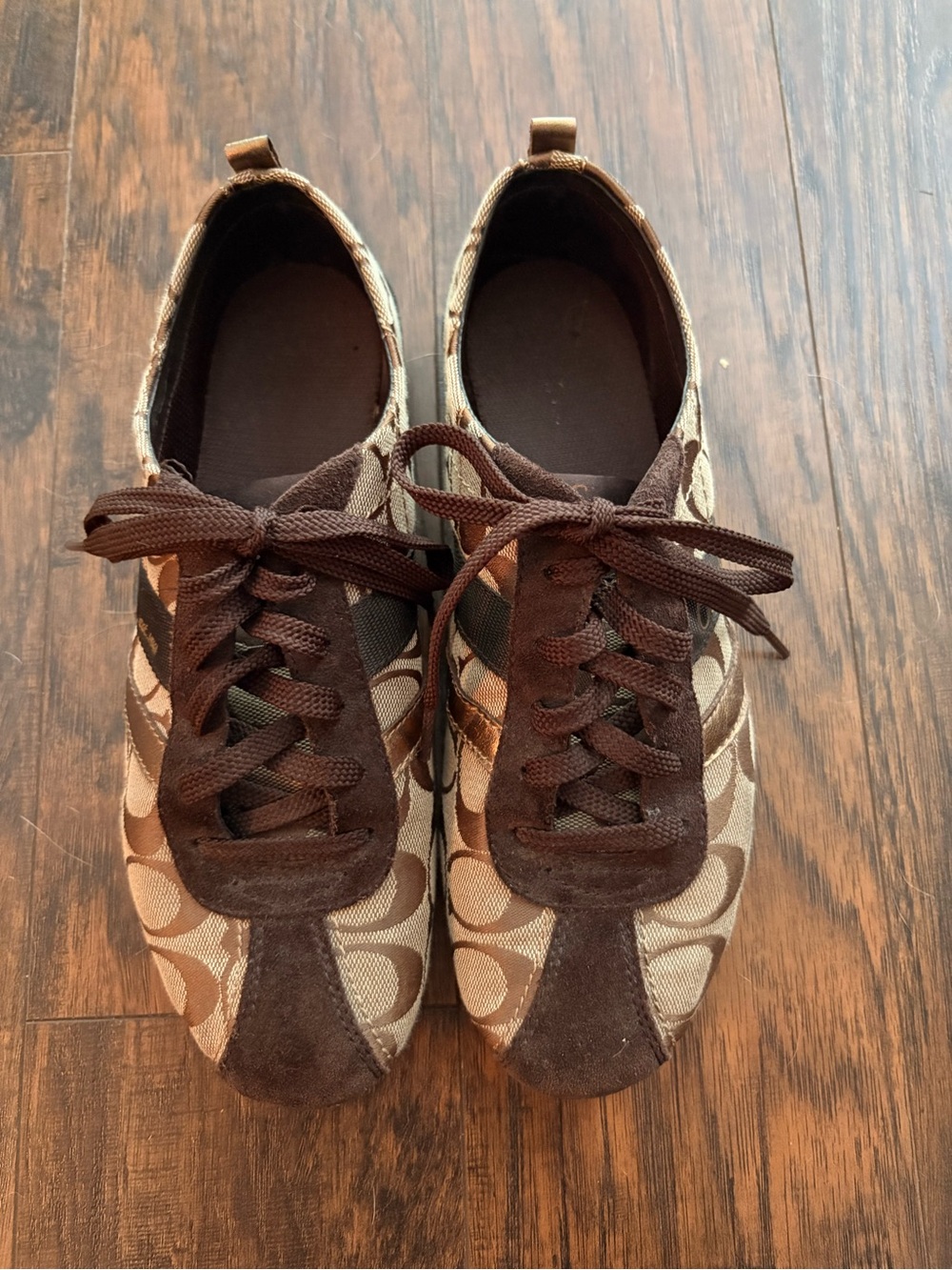 Coach Brown & Tan Hadley Suede Signature Canvas Lace-Up Sneakers